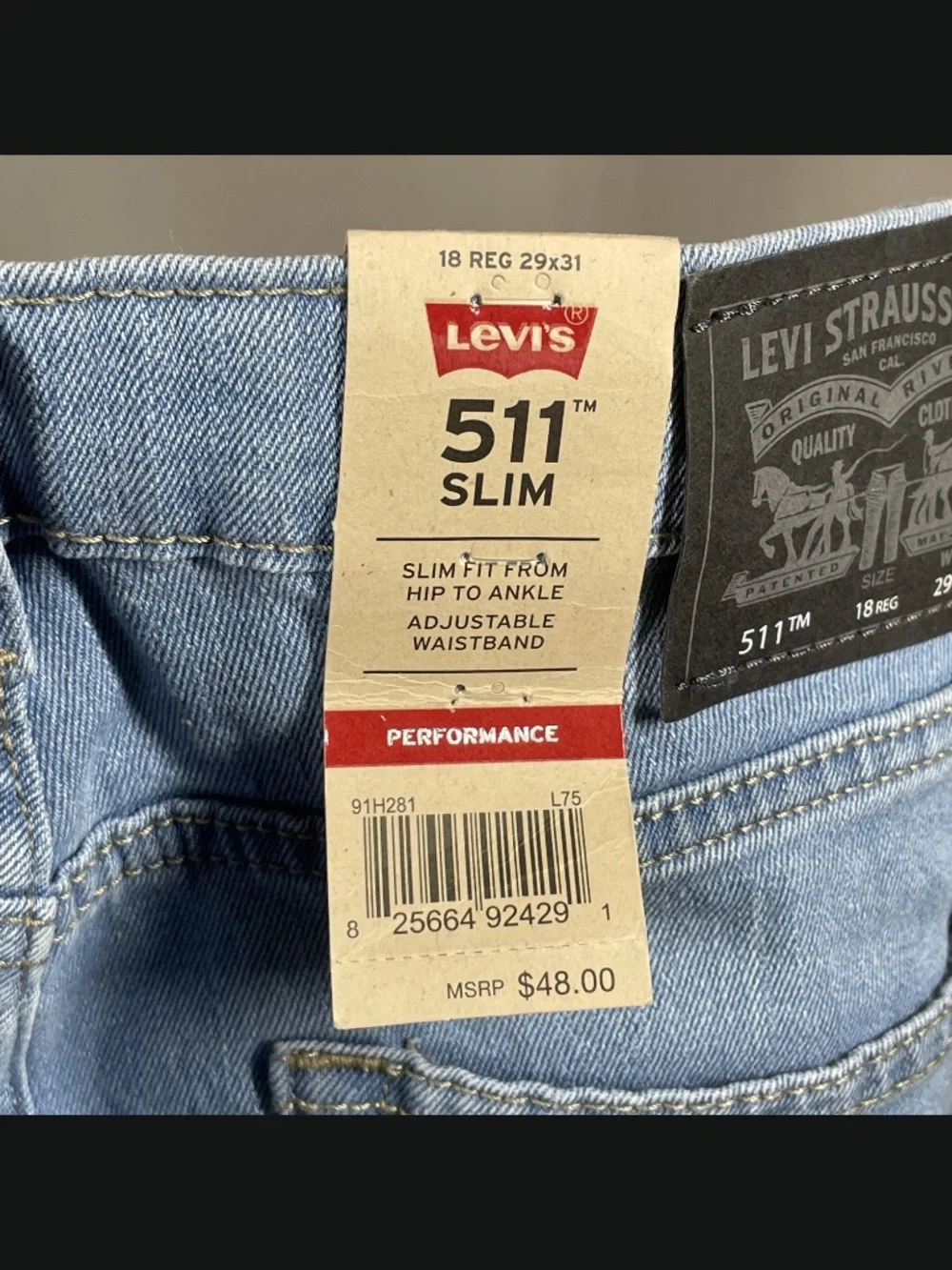 NEW Levis Jeans Boys 18 29 blue denim straight leg slim kids casual classic